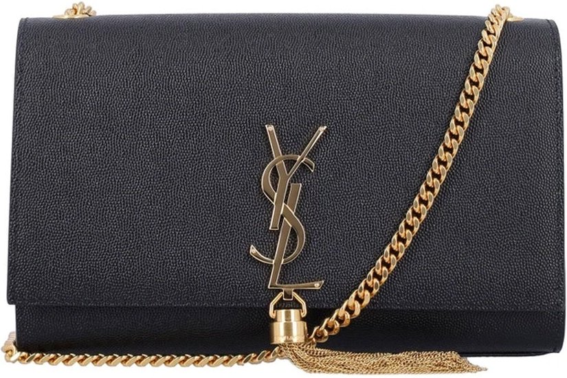 Saint Laurent – Kate – Kleine Servietten-Schultertasche aus genarbtem Leder mit Quaste