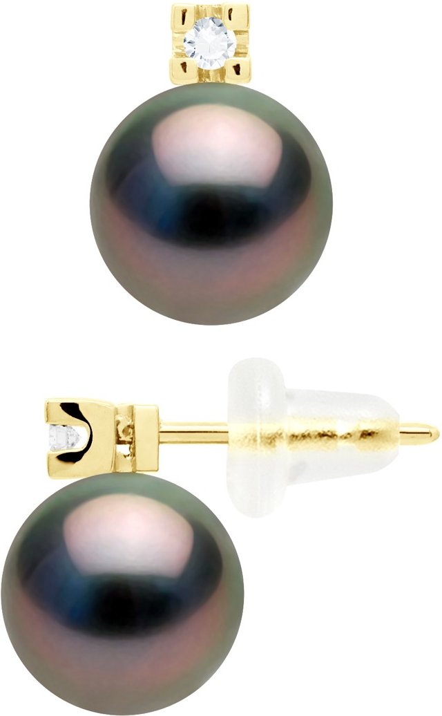Ohrringe Prestige – Diamanten 0,04 ct – in Gelbgold 750 und echte Tahiti-Zuchtperlen rund 8–9 mm