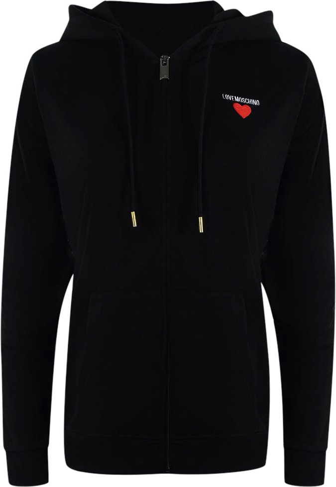 Love Moschino Kapuzenpullover Mit Kleinem, Auffälligem Herzlogo, Schwarz, Mit Reißverschluss
