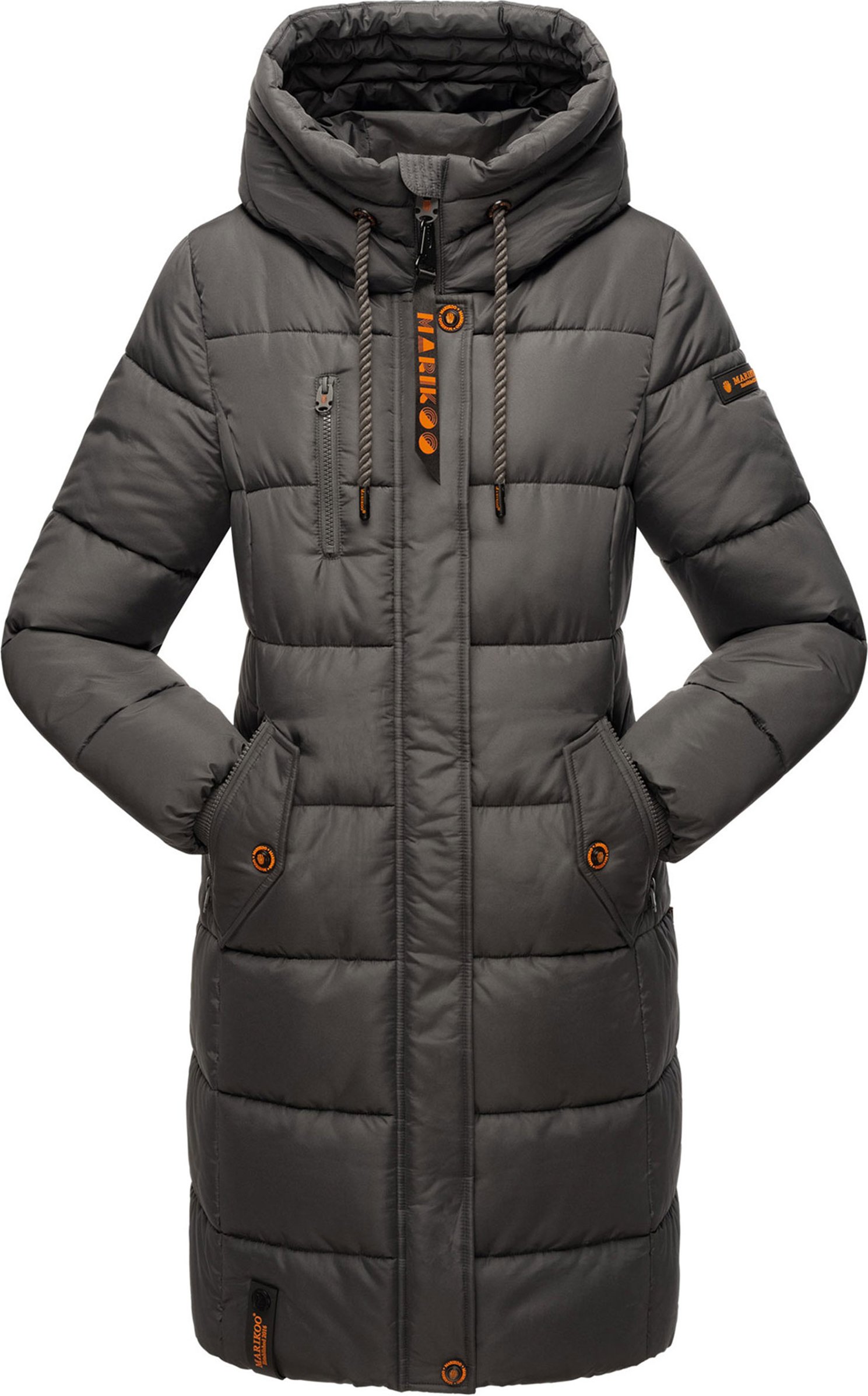 Marikoo Damen Winterjacke – Lange Steppjacke mit Kapuze & vielen Taschen