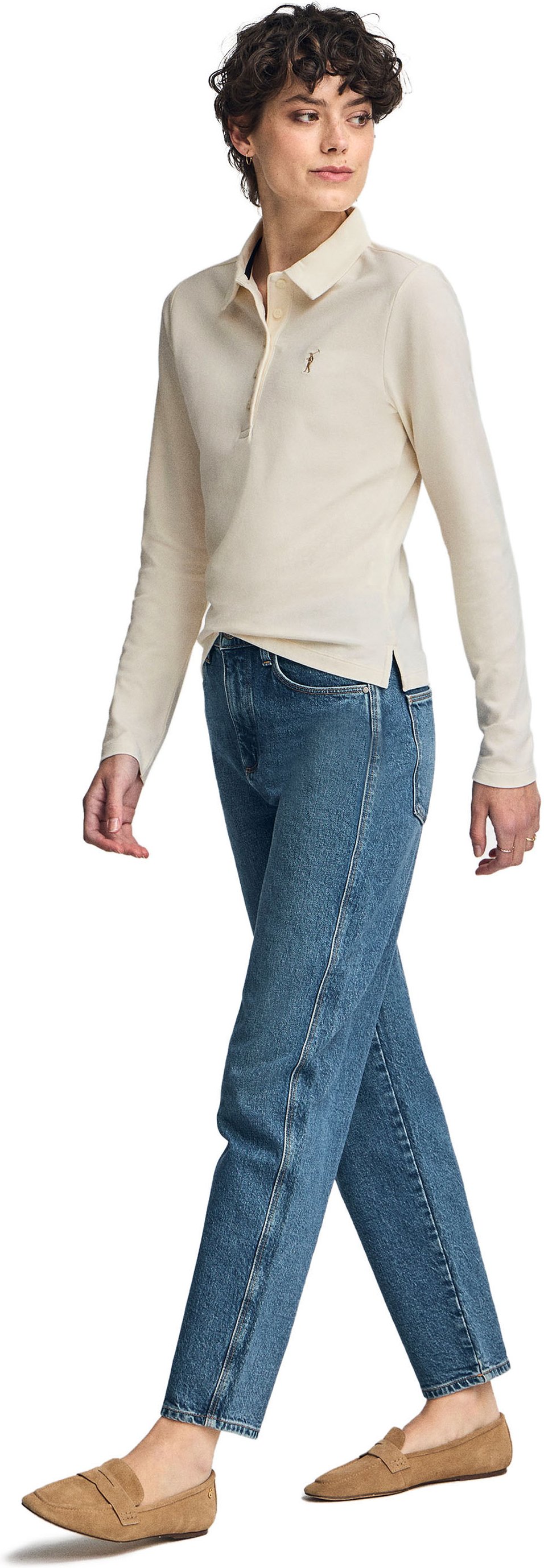 Poloshirt Priyanka ecru mit fünf Knöpfen und Rigby Go-Stickerei