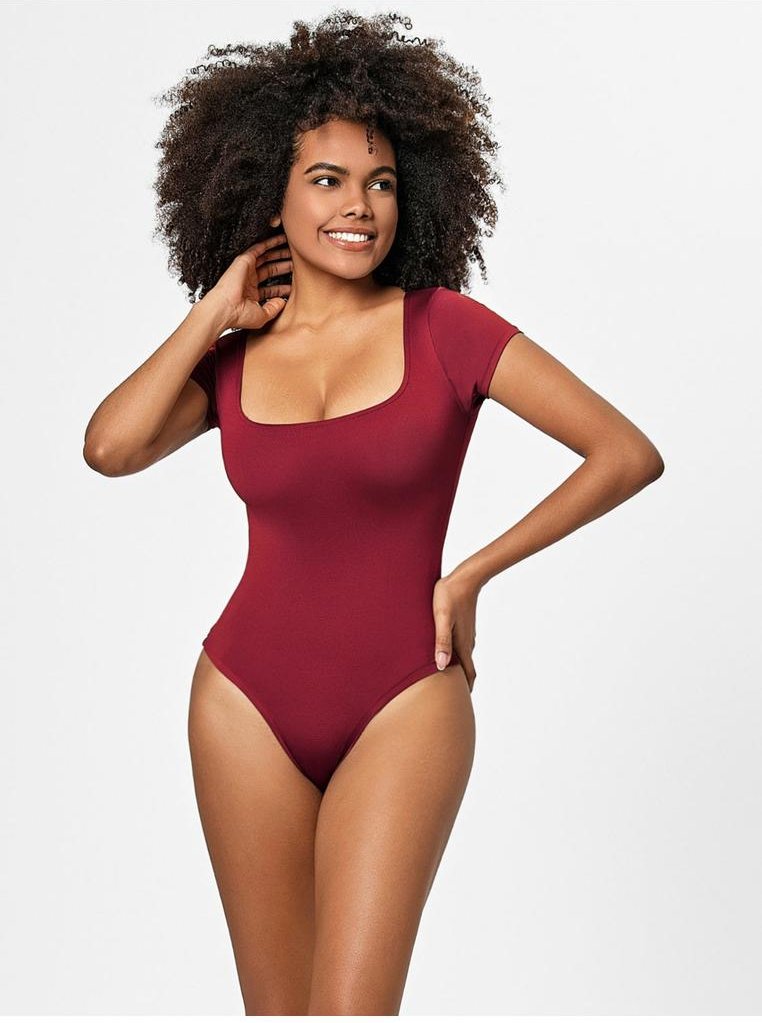 Thumbnail - Damen Ganzkörper-Bodysuit mit Quadrat-Ausschnitt und kurzen Ärmeln