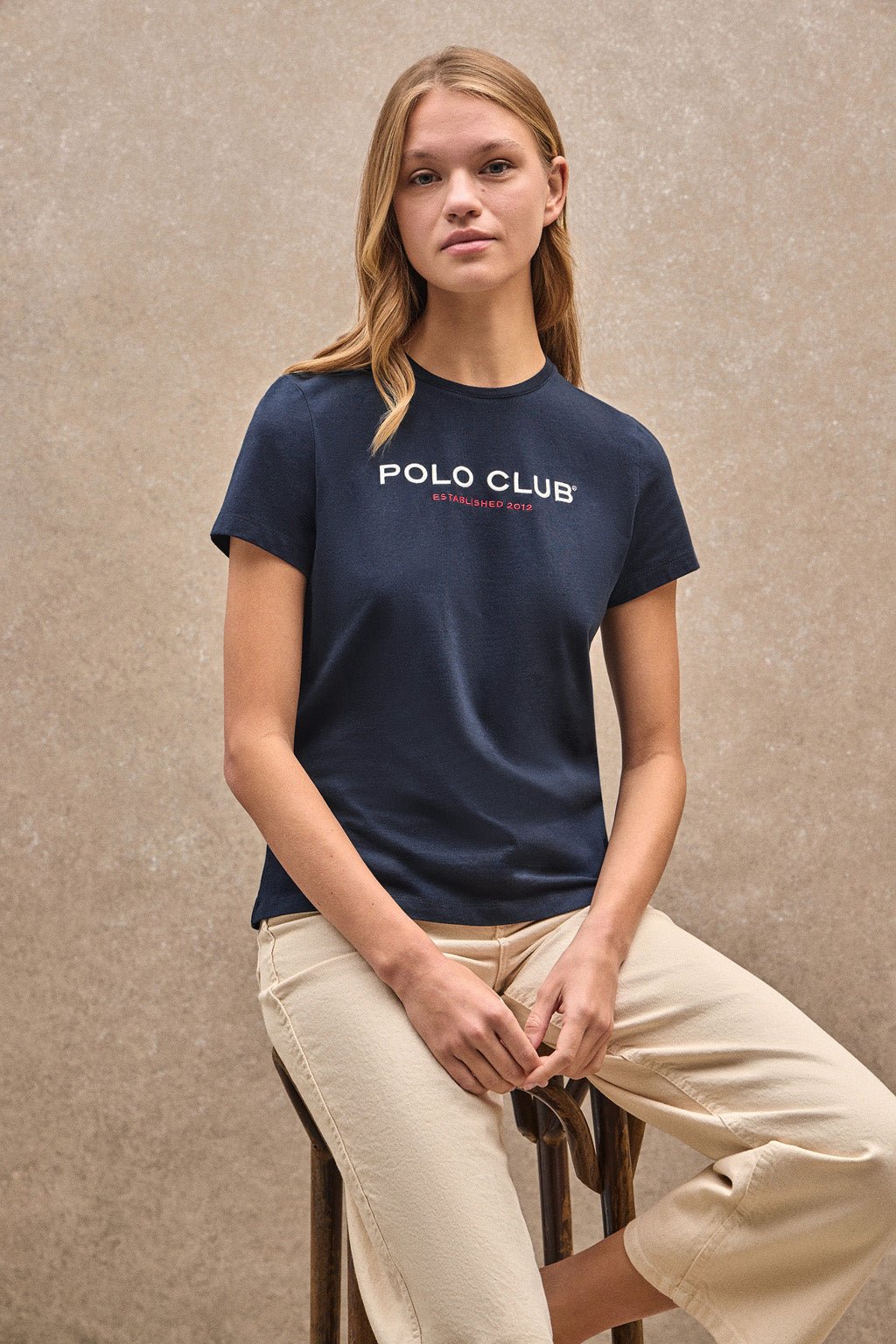 T-Shirt marineblau mit kurzen Ärmeln und Logo Established 2012 Polo Club