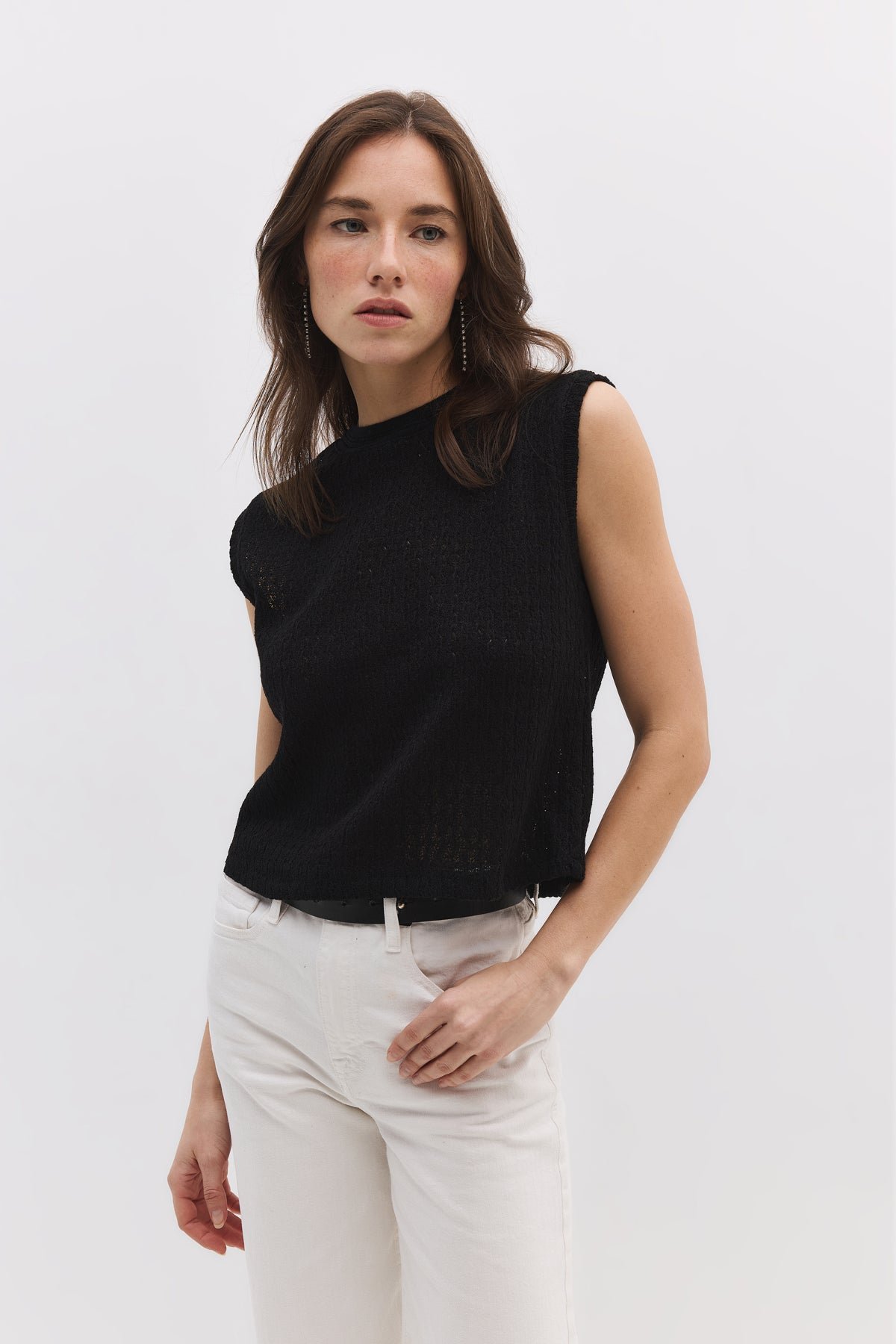 Bluse mit Rundhalsausschnitt und Spitze