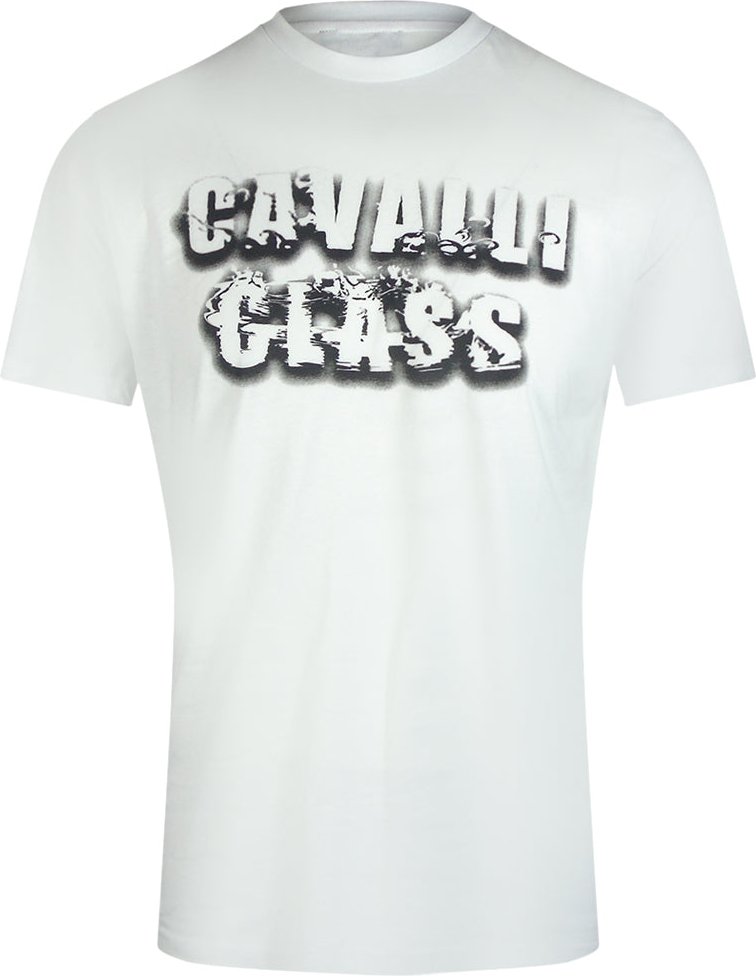 Cavalli Class - T-shirt In Gebrochenem Weiß Mit Auffälligem Logo In Rauchoptik