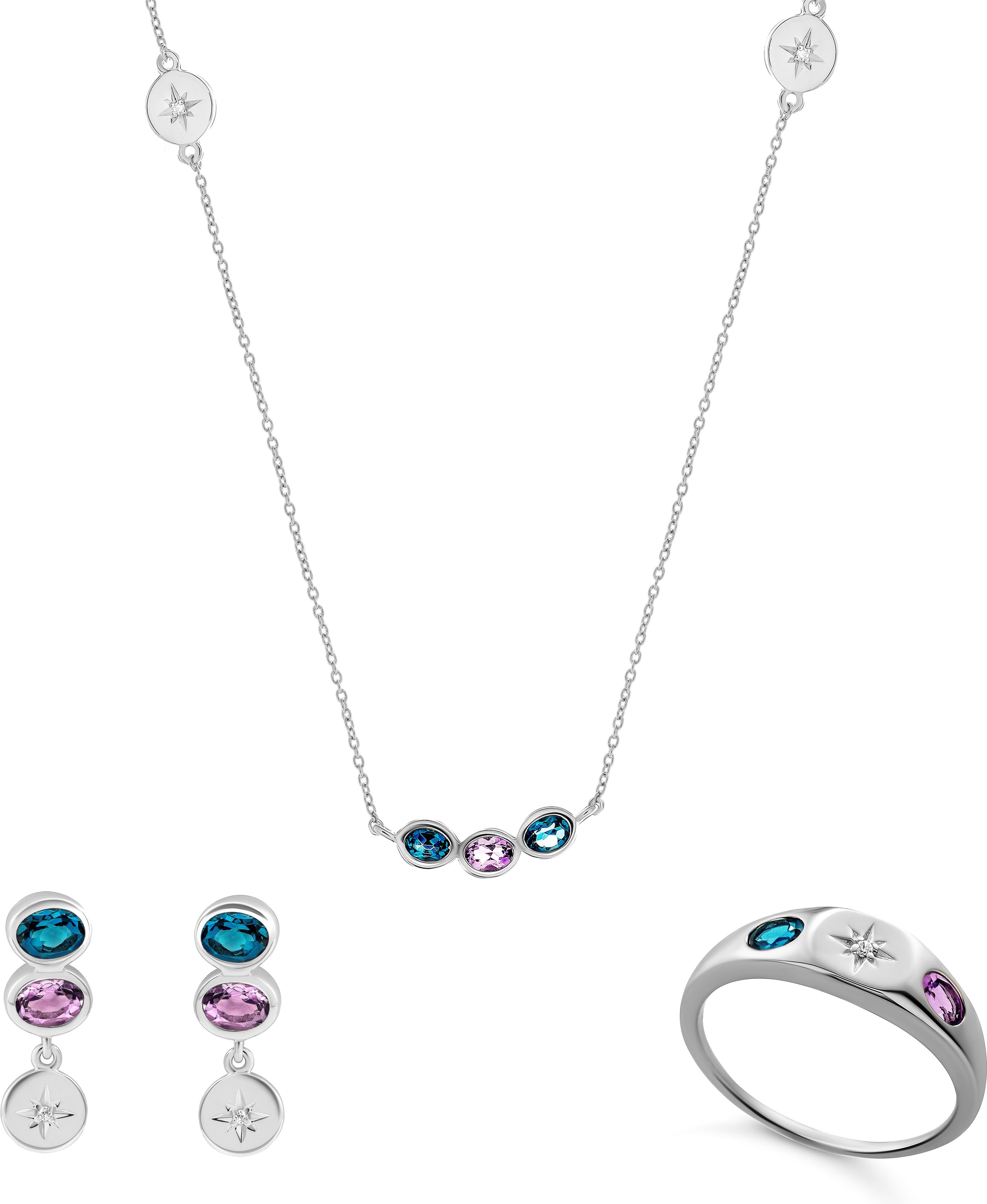 Orphelia 'Regula' Damen 925 Sterling Silber Set: Halskette + Ohrringe + Ring - Silber SET-7578