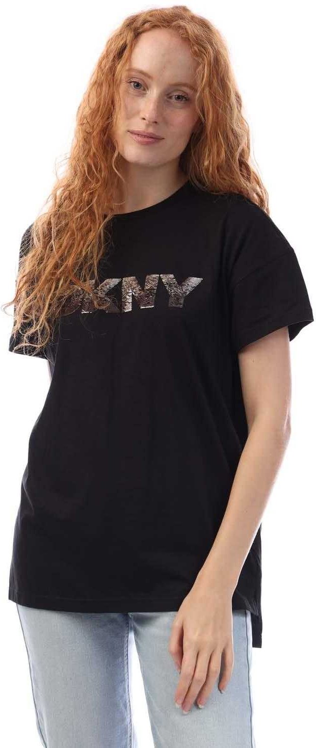 DKNY - T-Shirt für Damen, Logo (Schwarz/Grau)