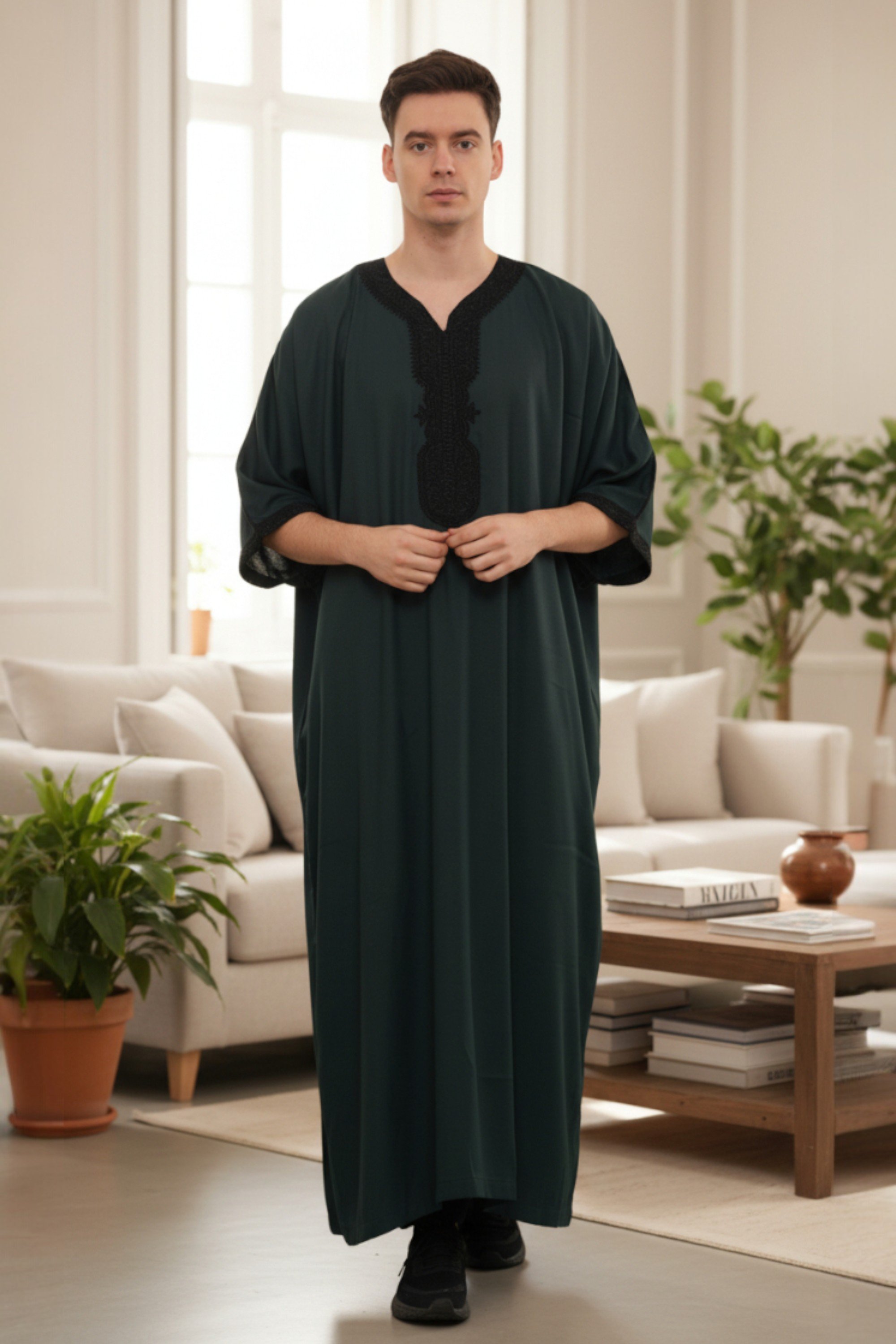 Herren Grüne marokkanische Thobe Jubba Robe Eid Djellaba Gandoura LFS - HM62