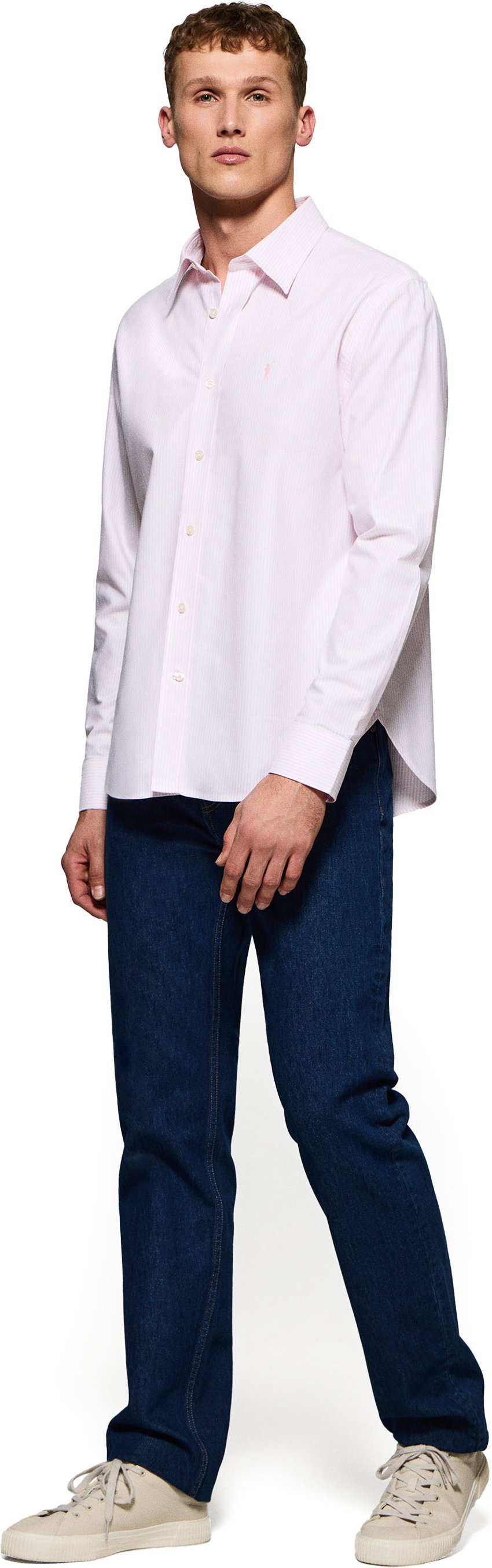 Hemd Yale-Streifen rosa mit gesticktem Rigby Go-Logo