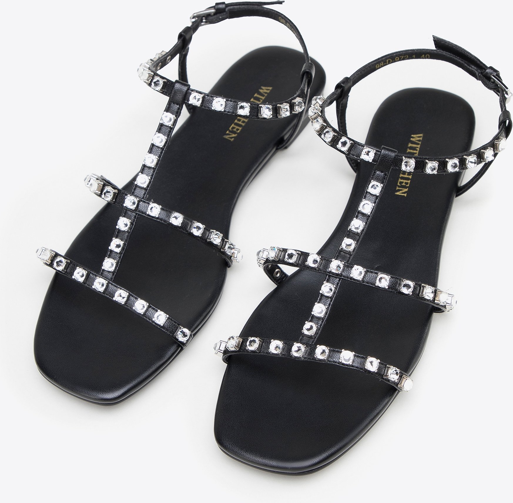 Wittchen Damen-Ledersandalen mit Kristallen, schwarzes Naturleder