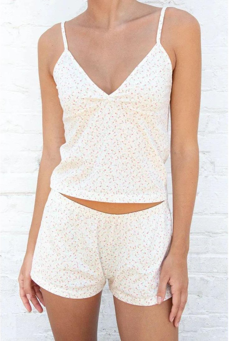 Thumbnail - Damen Bedrucktes V-Ausschnitt Top und Shorts Set
