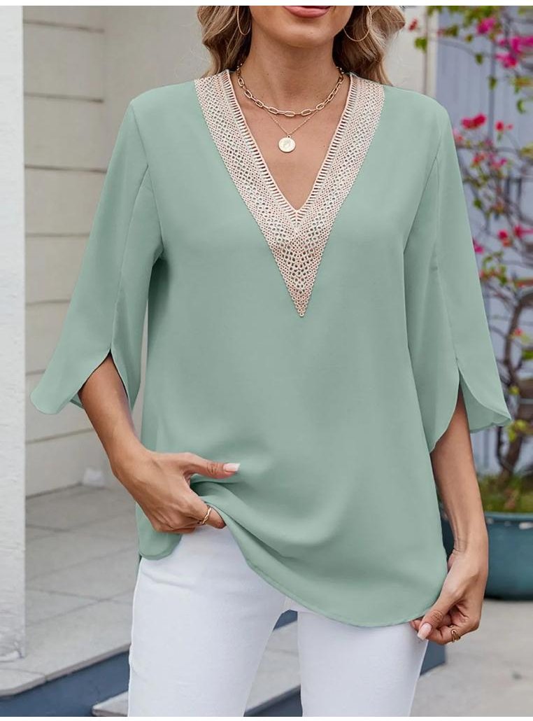 Thumbnail - Damen V-Ausschnitt Bluse mit 3/4-Ärmeln