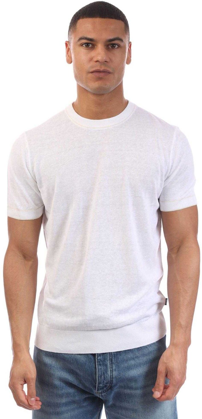 Boss - "H-Jiovanni" Pullover Top für Herren, Mit kontrastfarbenen Streifen, kurzärmlig (Weiß)