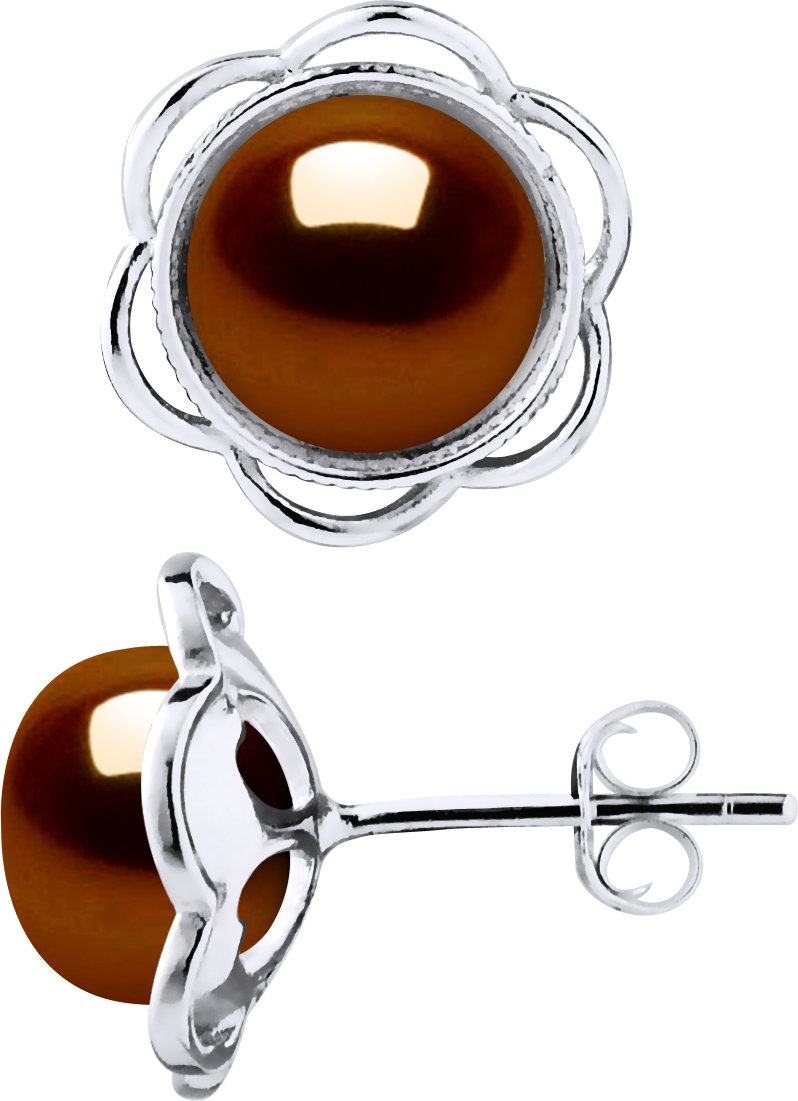 Ohrstecker FLOWER Perlen Süßwasser 8-9mm Chocolate Buttons 925