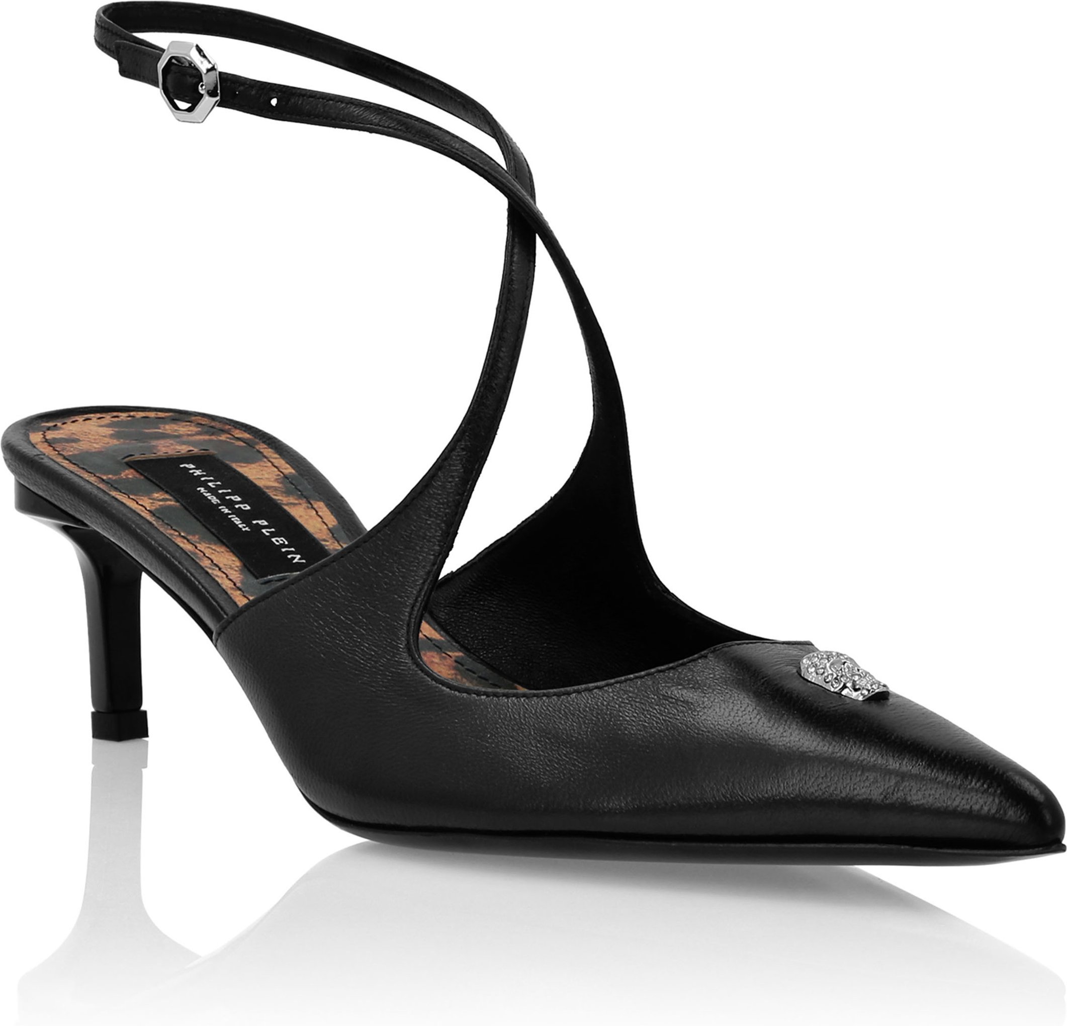 Leather Sandals Low Heels 5 Skull Strass