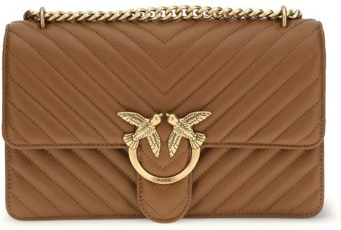 PINKO Braune Kalbleder Bos Taurus Schultertasche