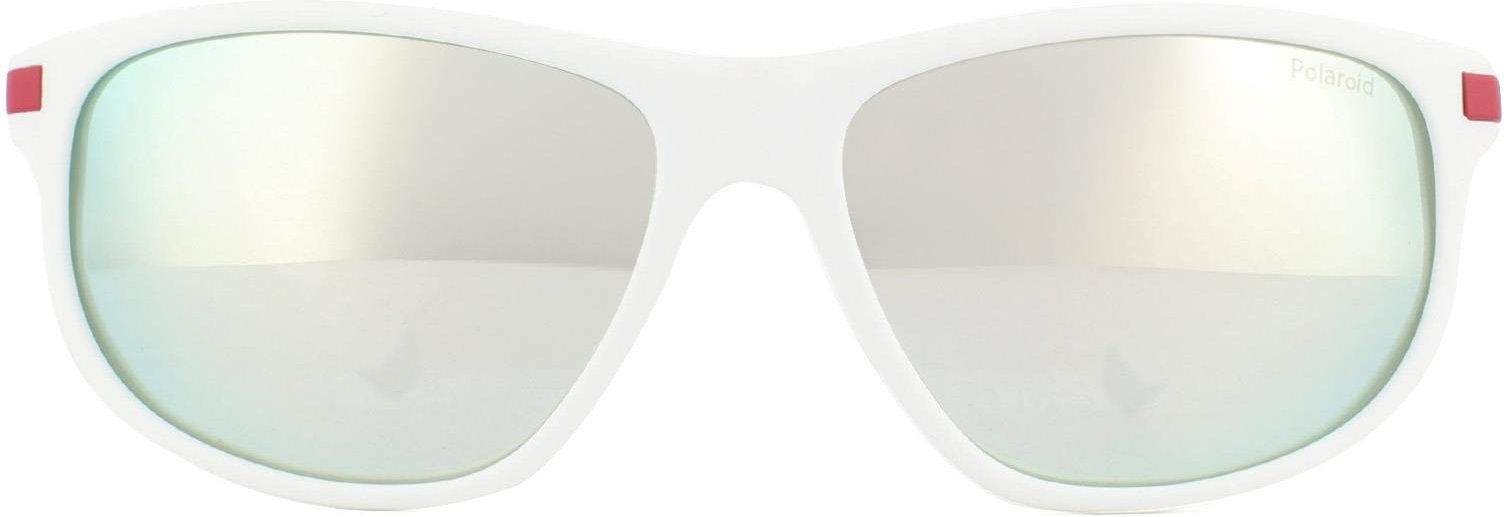 Polaroid Wrap Mens White Red Silver Mirror Polarisierte Sonnenbrille