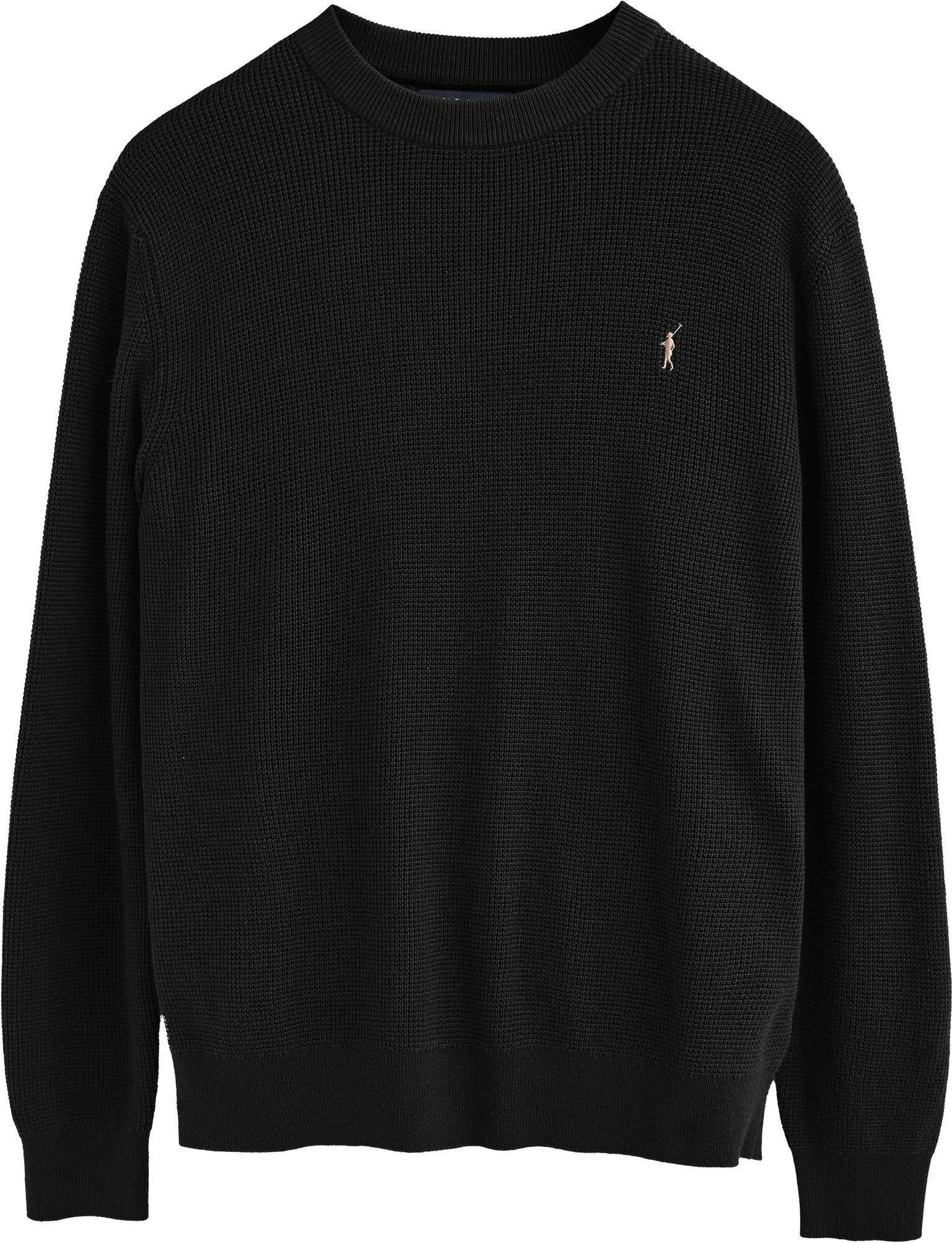 Pullover schwarz mit Rundkragen, Waffelstruktur und gesticktem Rigby Go-Logo