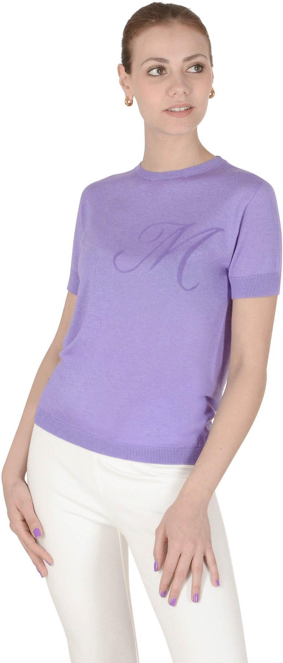 Crown Of Edinburgh Cashmere Short Sleeve Art 003 Lilas Lettre M