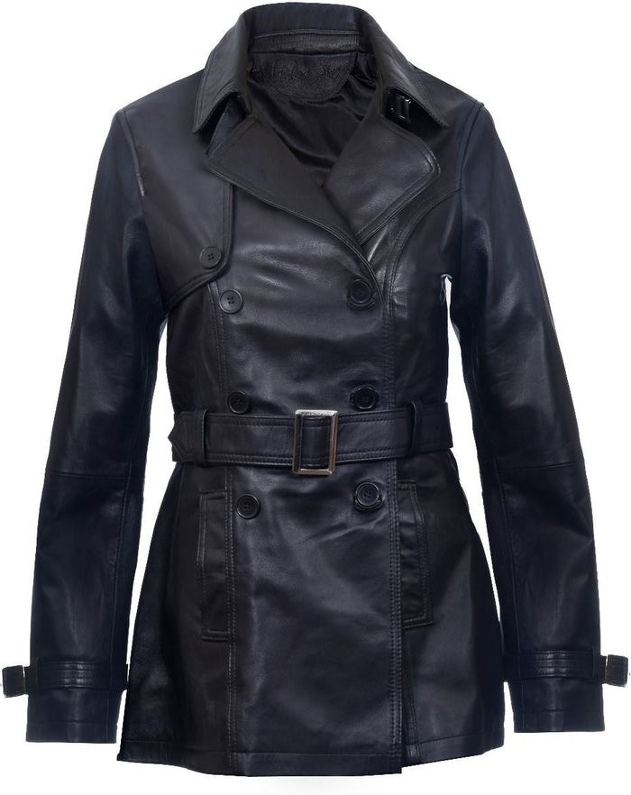Mittellanger Damen-Trenchcoat aus Leder – Oakham