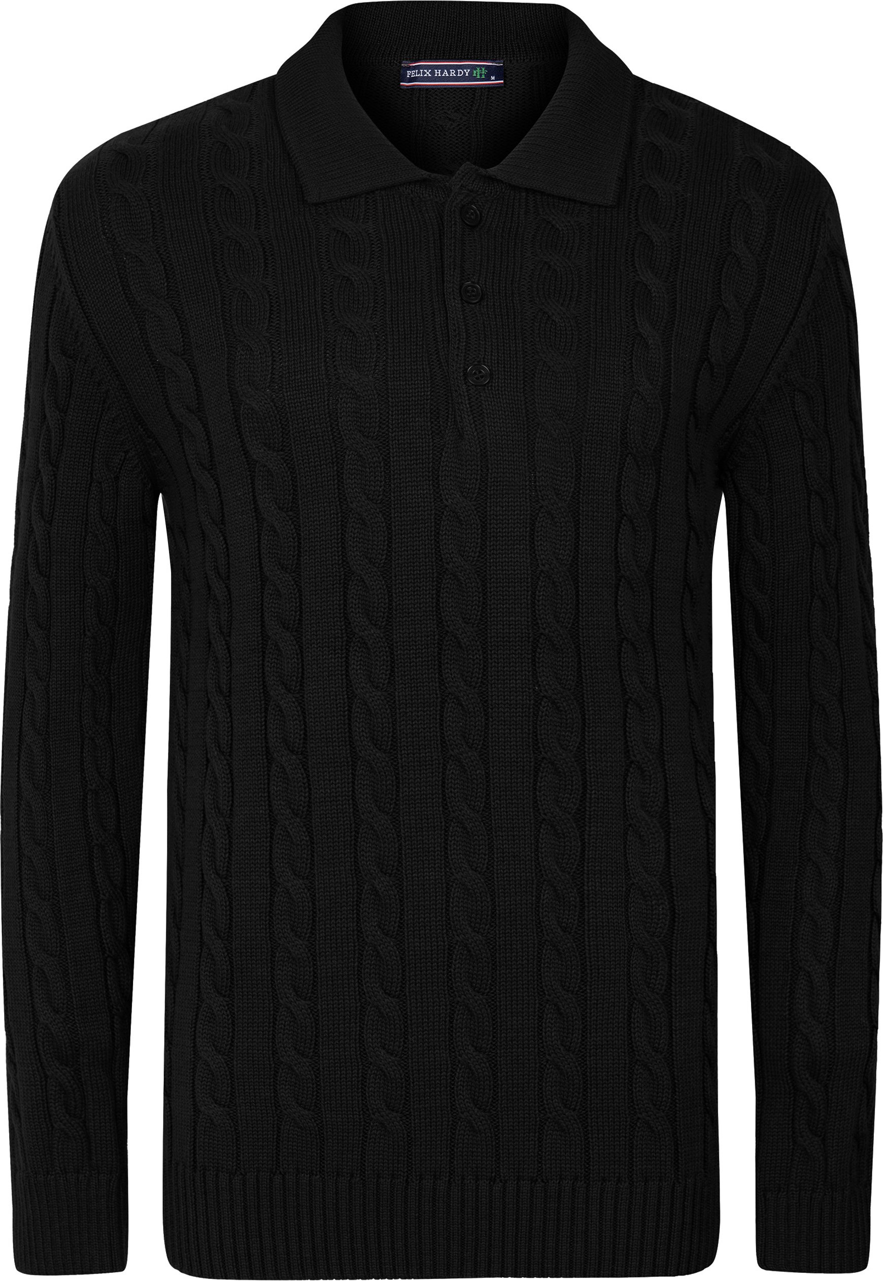 Grobstrick Zopfmuster Langarm Polo Pullover Augusto