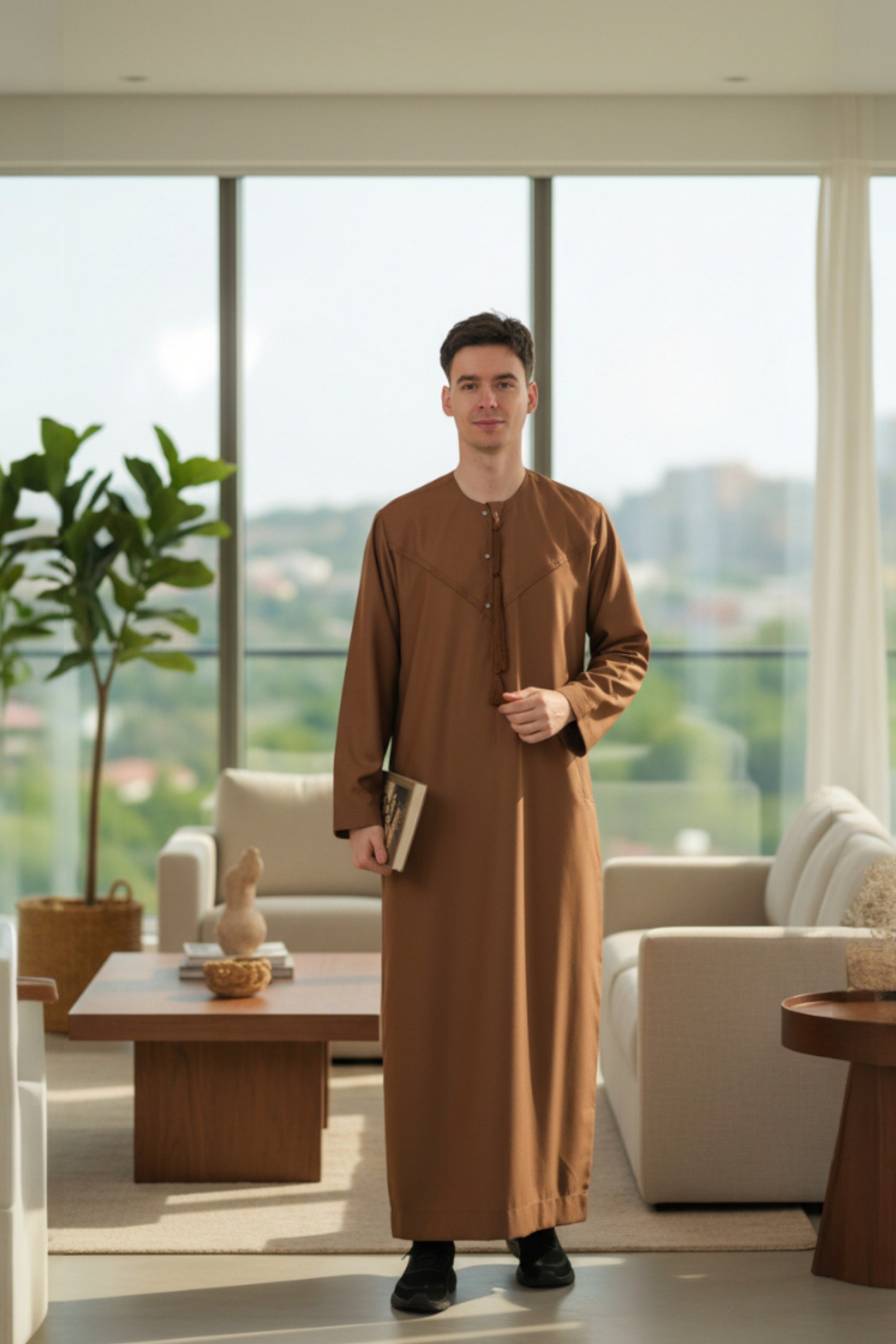 Herren Braun Eid Marokkanische Jubba Robe Djellaba Ramadan Eid Thobe LFS-HM11