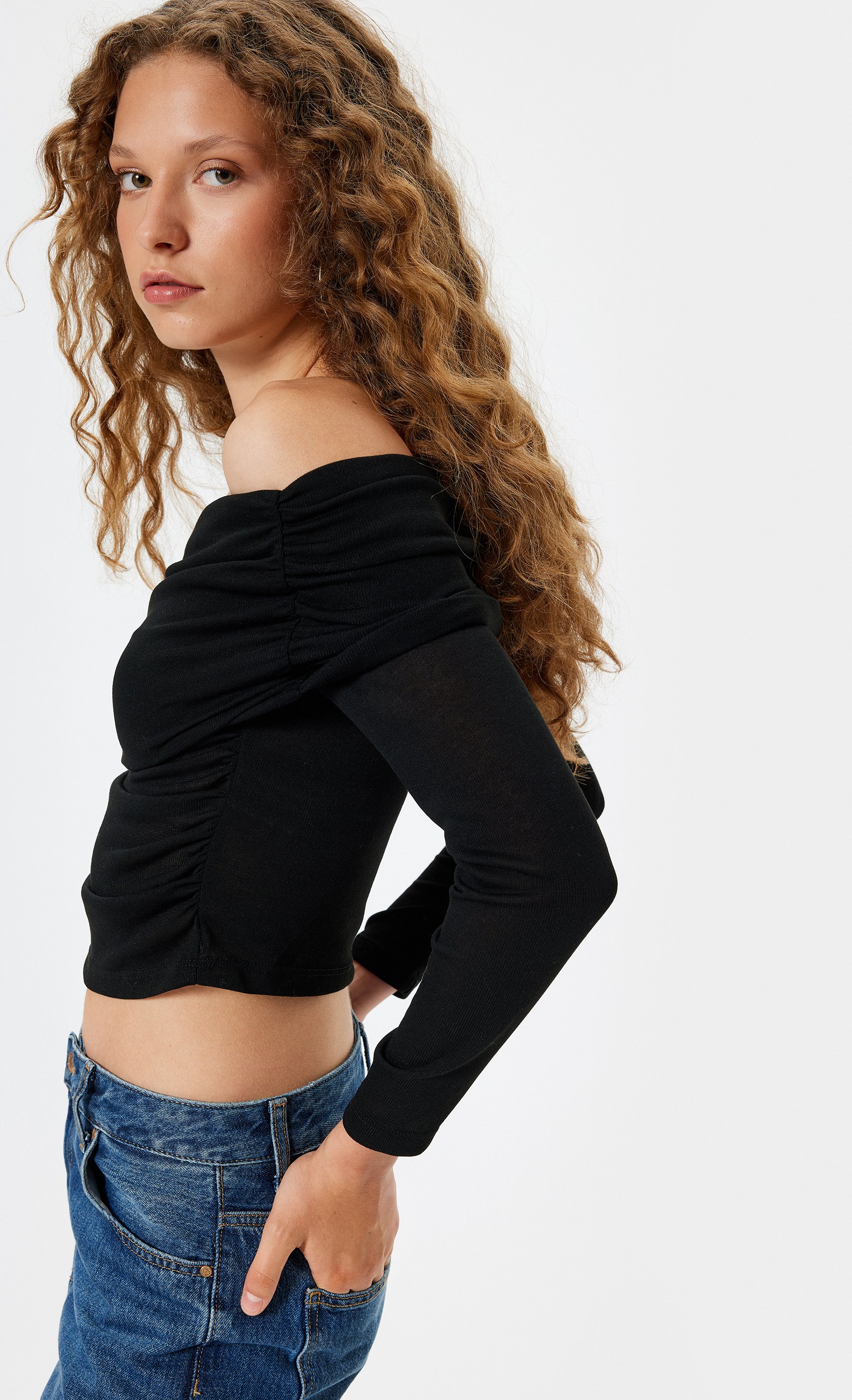 Koton T-shirt U-Boot-Kragen Langärmelig T-shirt