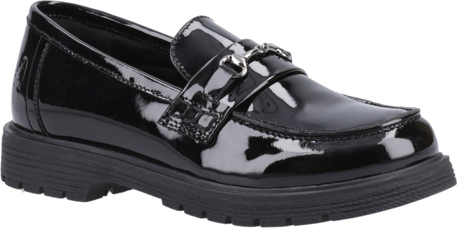 Hush Puppies Lydia Patent Senior Mädchenschwarze Slipper Aus Leder