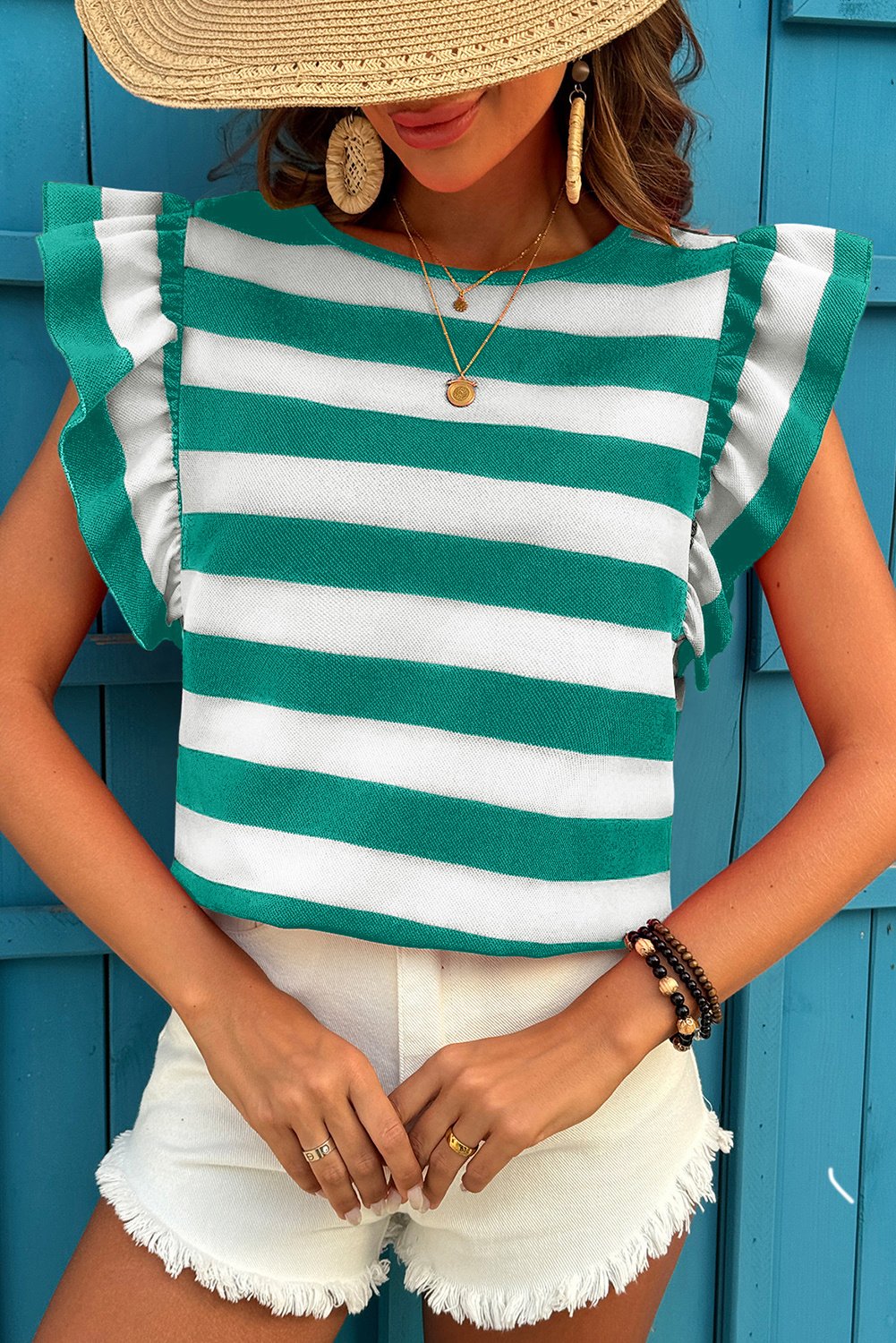 Gestreiftes Stricktop mit Rüschen