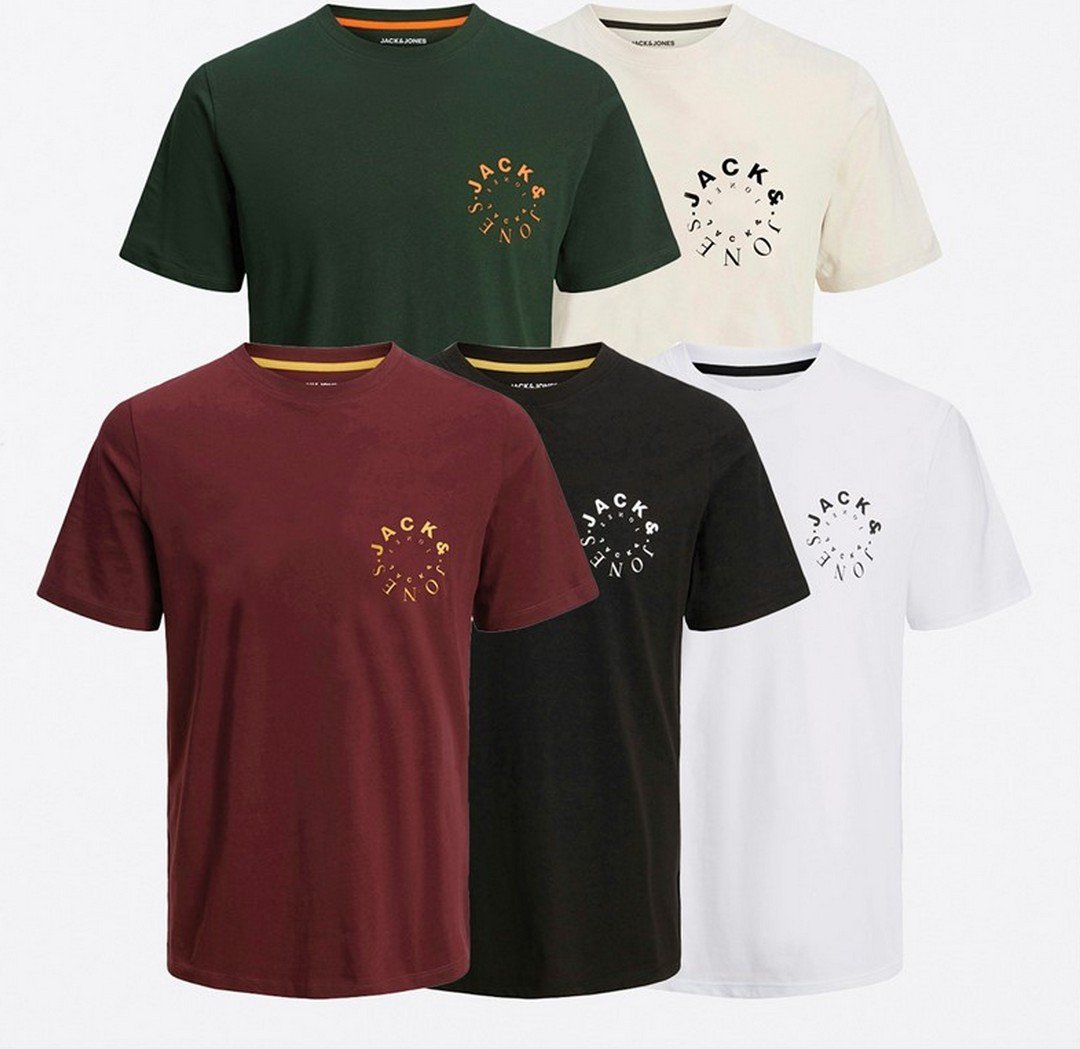 Jack And Jones - "Warrior L" T-Shirt für Herren(5er-Pack) (Braun/Schwarz/Grün/Weiß/Grau)