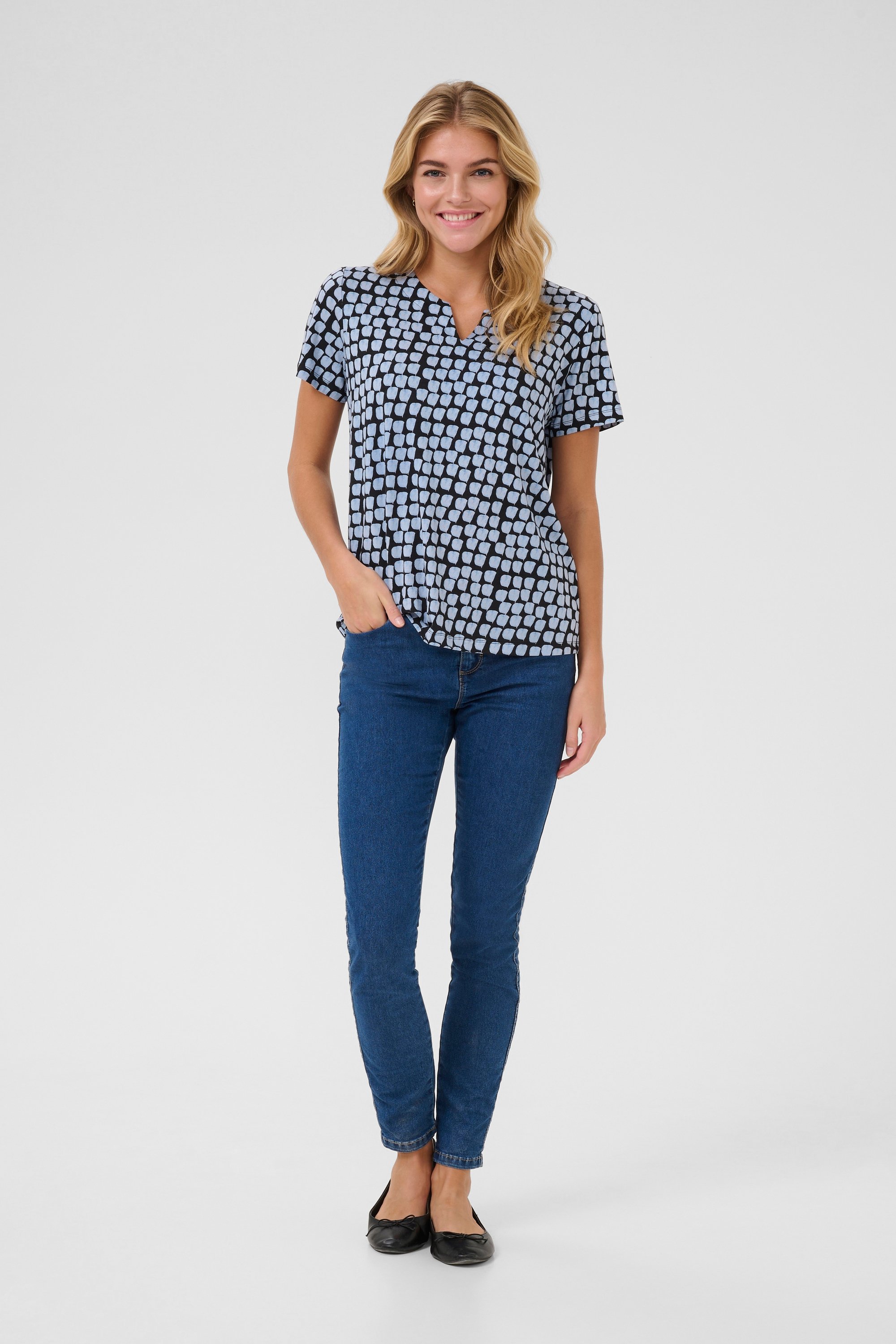 Kurzarm-Bluse Regular fit Black/Blue Graphic Dot black blue