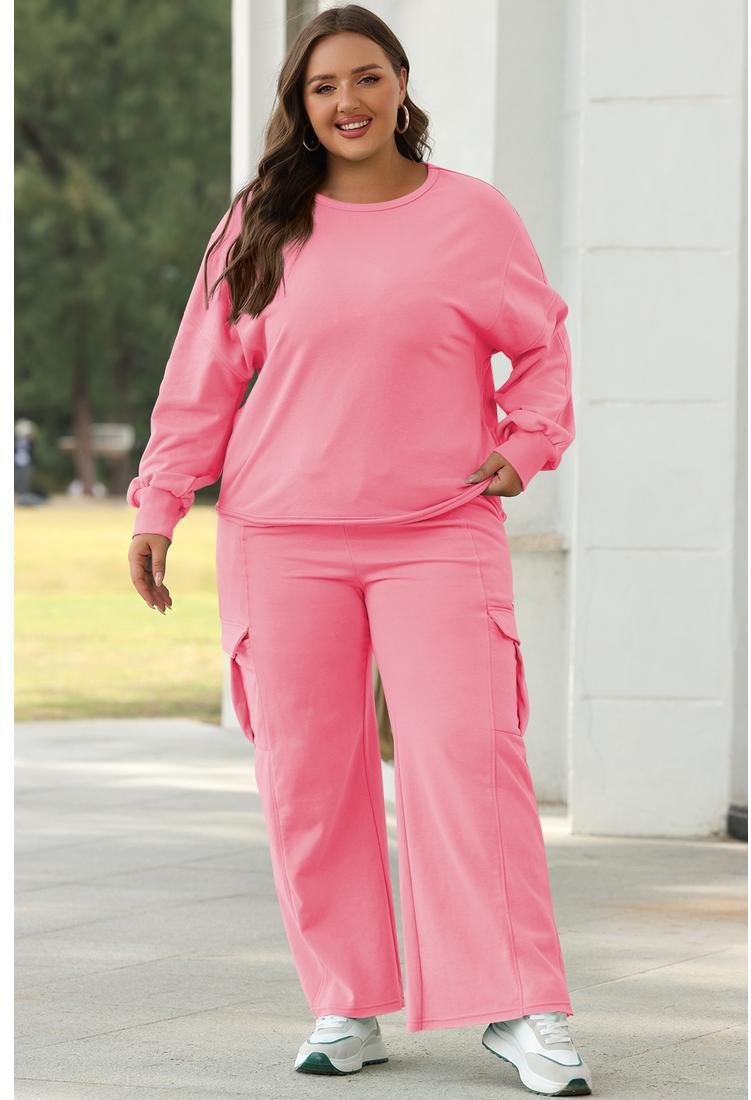 Azura Exchange Beutel Pink Einfarbiger Patchwork Pullover und Cargo-Hosen Set