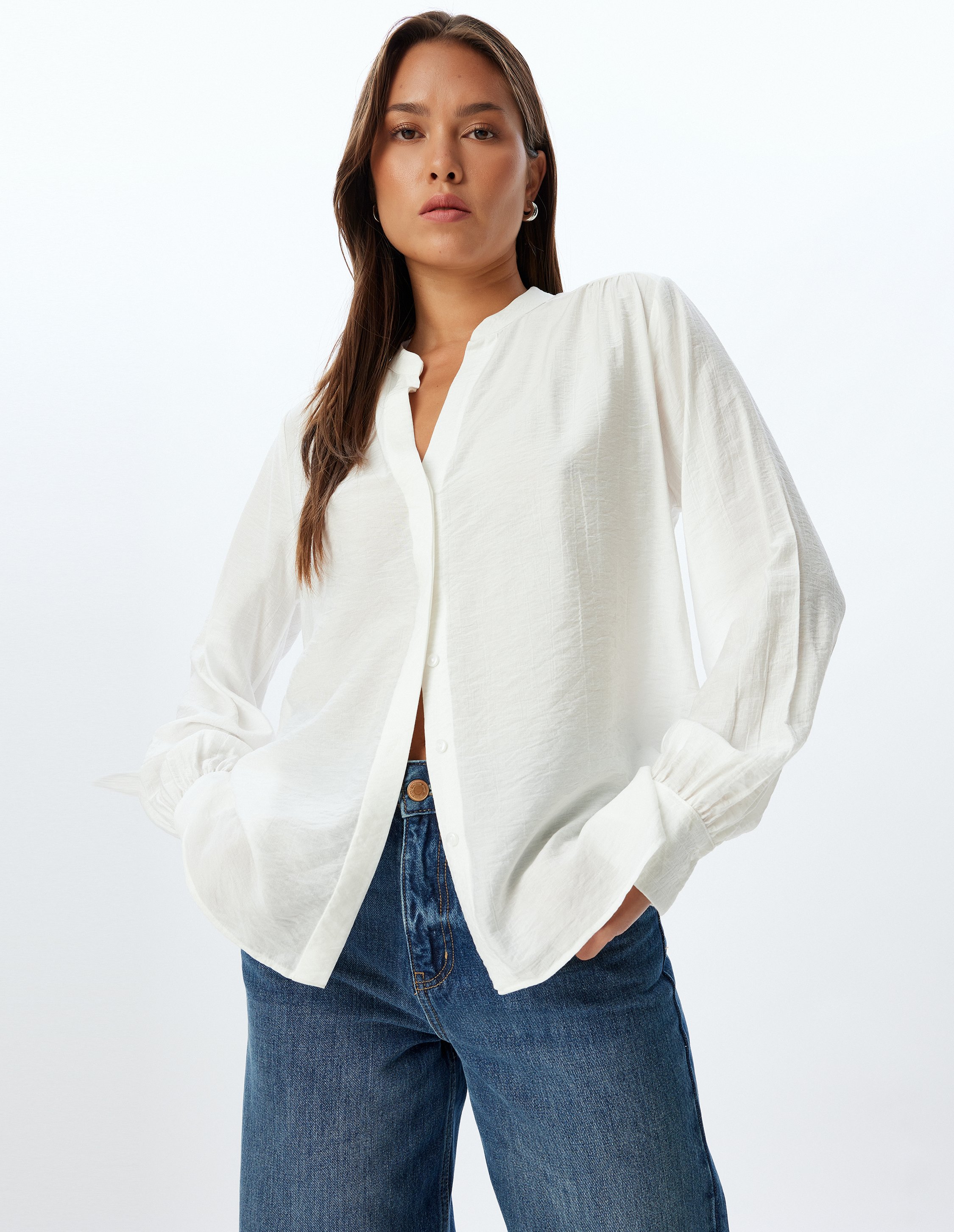 Koton Shirt V-Ausschnittkragen Langärmelig Shirt