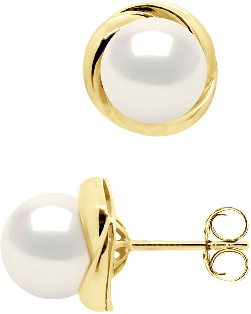 Ohrringe aus Gelbgold – echte Süßwasser-Zuchtperlen rund 7–8 mm