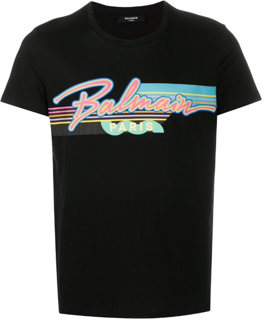 Balmain Paris - Schwarzes T-shirt Mit Retro-logo