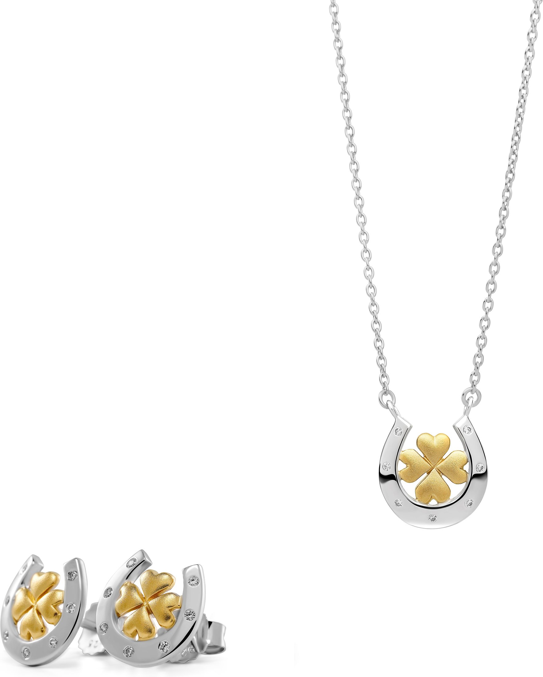 Orphelia 'Signature' Damen Set aus 925 Sterlingsilber: Ketten-Anhänger + Ohrringe - Silber/Gold SET-7517