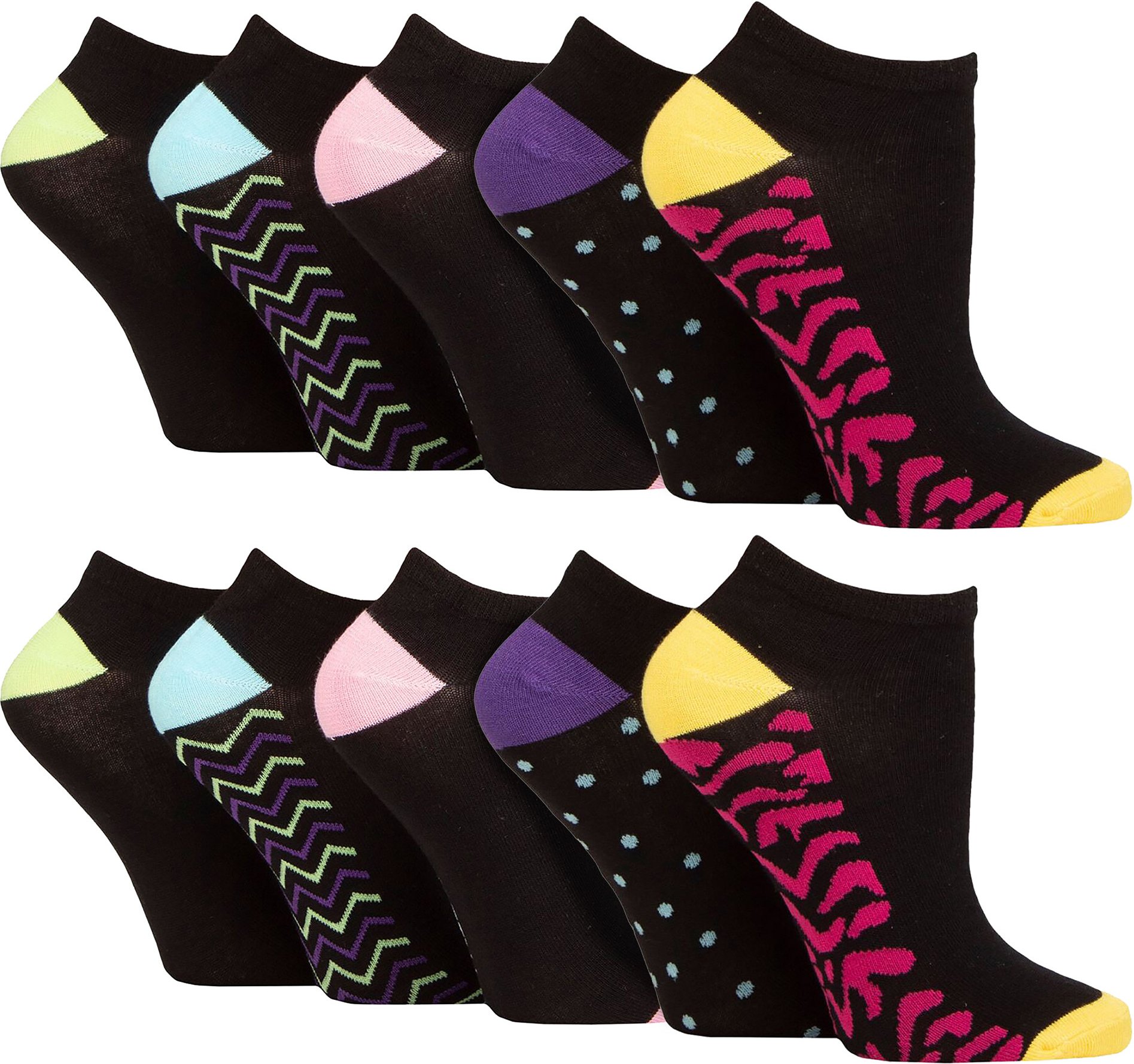 10 Paar Multipack Damen-Trainersocken | Wildfeet | Liner Low Cut Bamboo Socken mit verstärkter Ferse und Spitze - Schwar...
