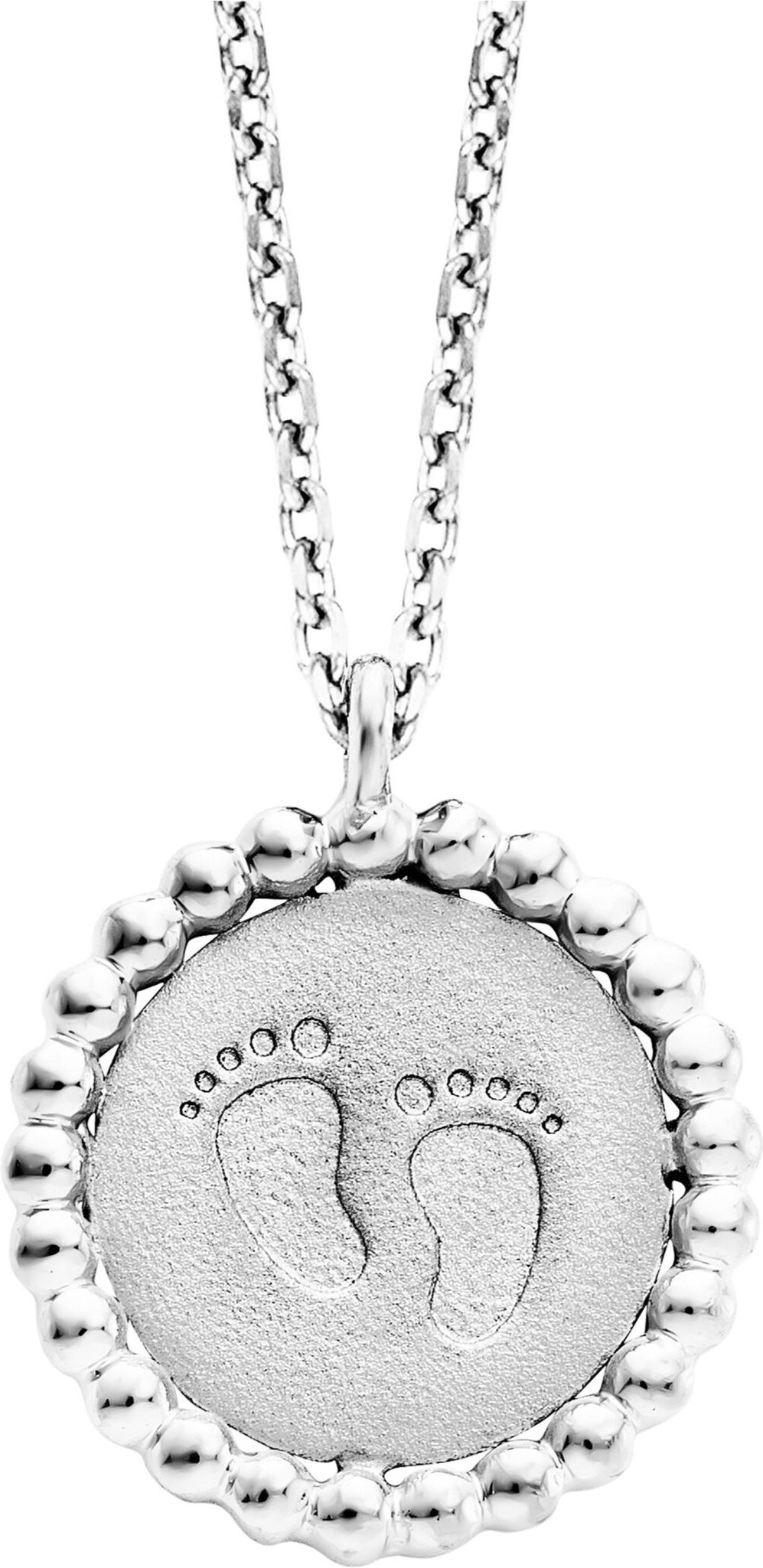 Julie Julsen Anhänger mit Kette 925 Silber rhodiniert mit Baby Fußabdruck