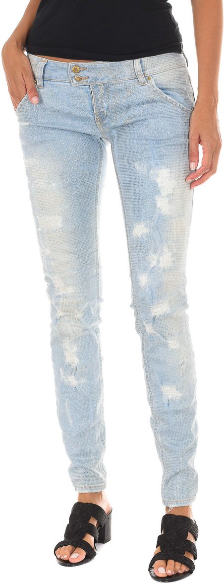 Lange Denim-Hose mit Rippeneffekt und schmalen Säumen 10DBF0115 Frau