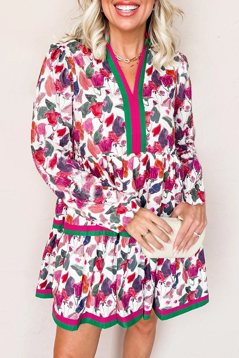 Blumenmuster Mini Kleid Besatz