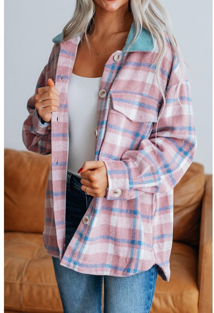 Herren Karo Kragen Blenden Taschen Shacket