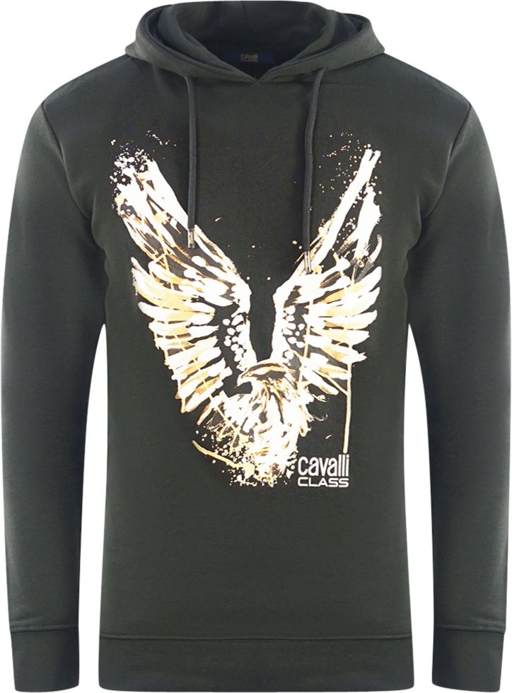 Cavalli Class Goldener Adler Logo Schwarzer Hoodie