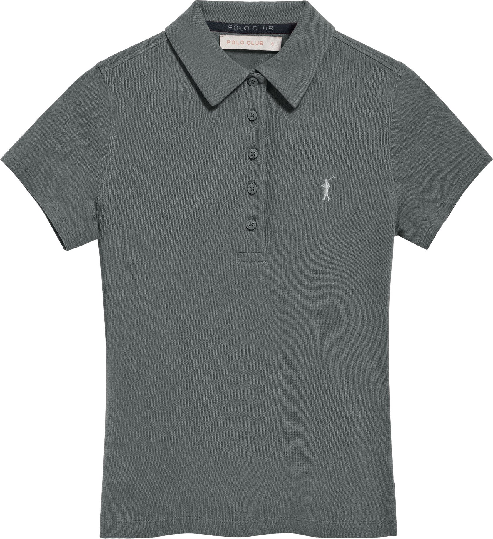 Poloshirt Pereira steingrau mit fünf Knöpfen und Rigby Go-Stickerei