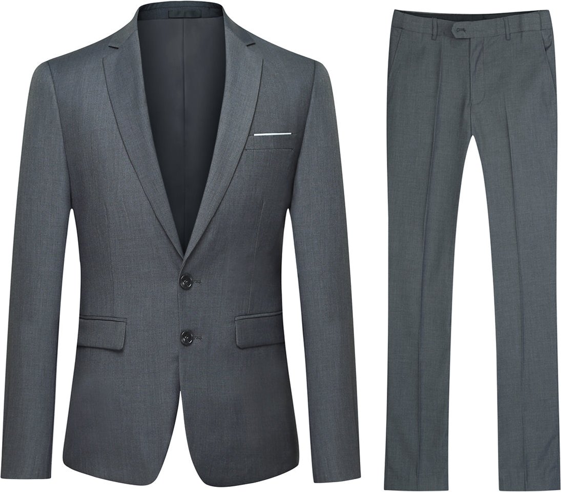 2-teiliger Slim Fit-Anzug für Herren mit zwei Knöpfen, grau