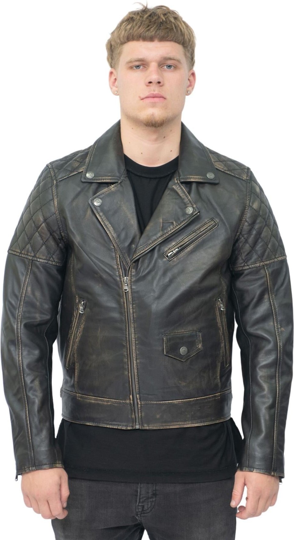 Herren-Bikerjacke aus Leder mit Kreuzreißverschluss – Gibraltar