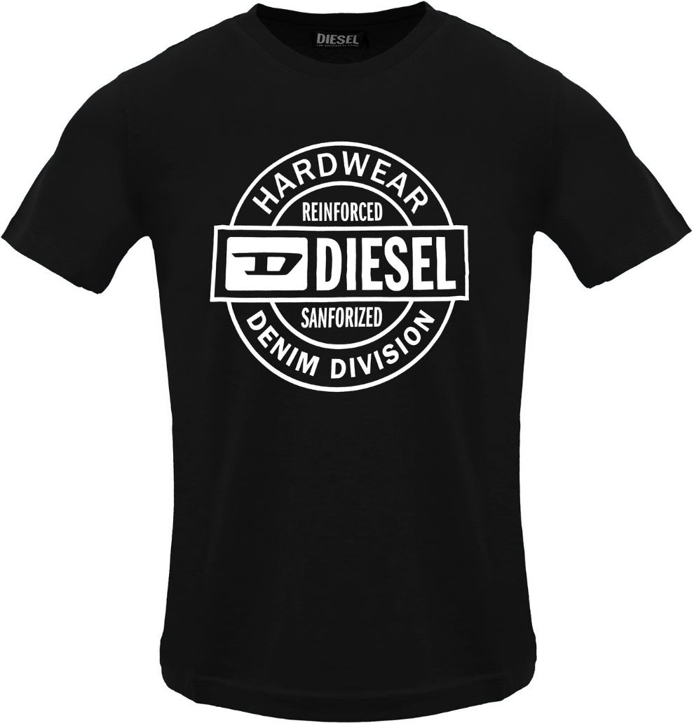 Diesel - T-shirt Mit Kreisförmigem Metalllogo In Schwarz