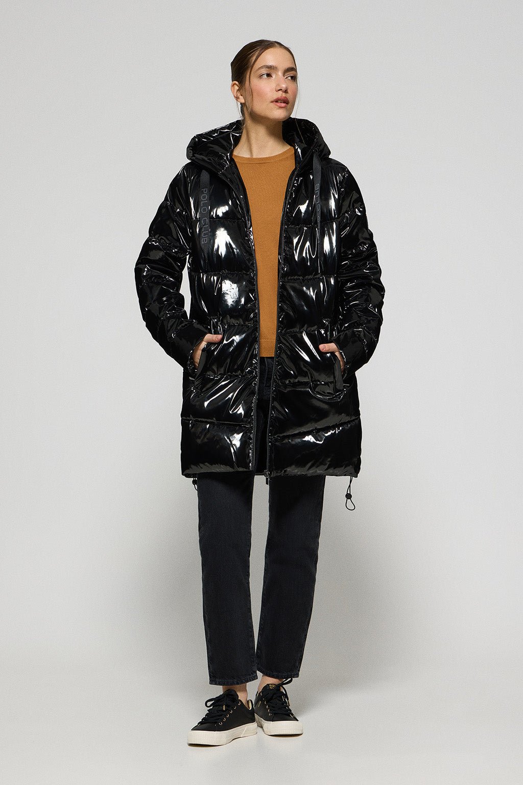 Polo Club Mantel Metallic metallic-schwarz mit fester Kapuze und Polo Club Details 44150 Größe S