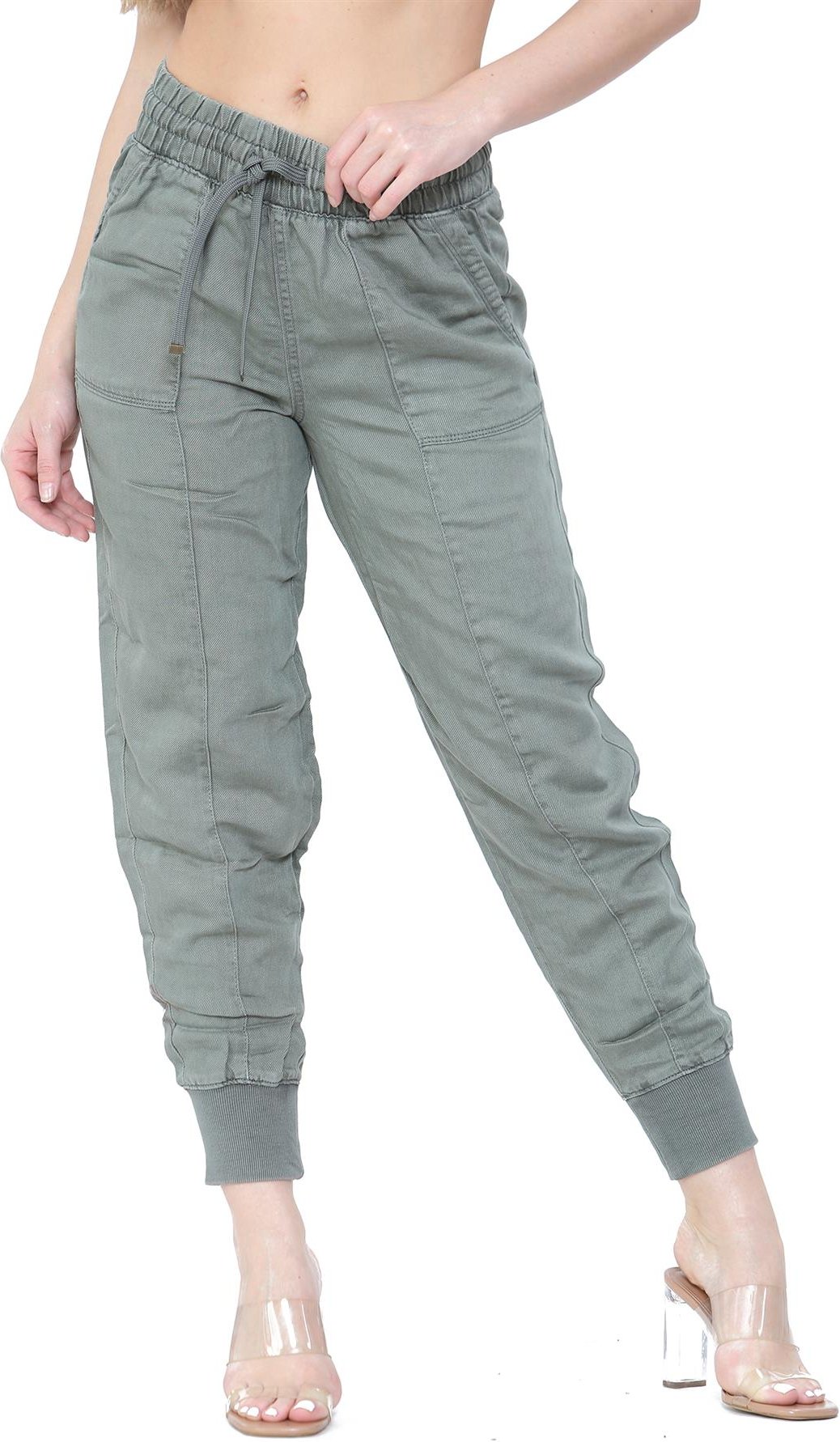 MYT Womens Elasticated Waist Cotton Cuffed Trousers in Khaki