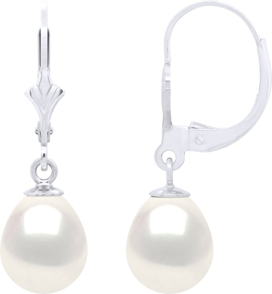 Ohrringe aus Weißgold 375 und echten Süßwasser-Zuchtperlen, Birne 8–9 mm