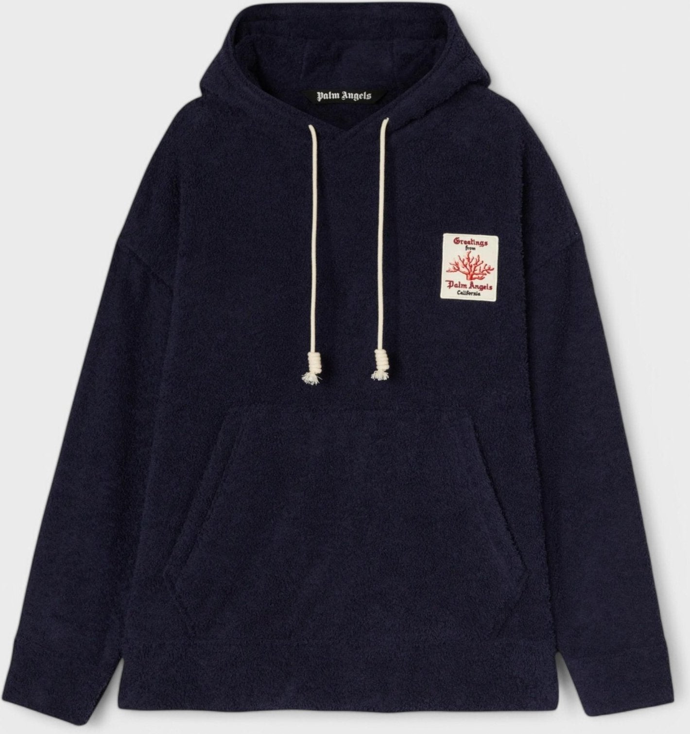 Palm Angels - Korallenfrottee-kapuzenpullover In Marineblau